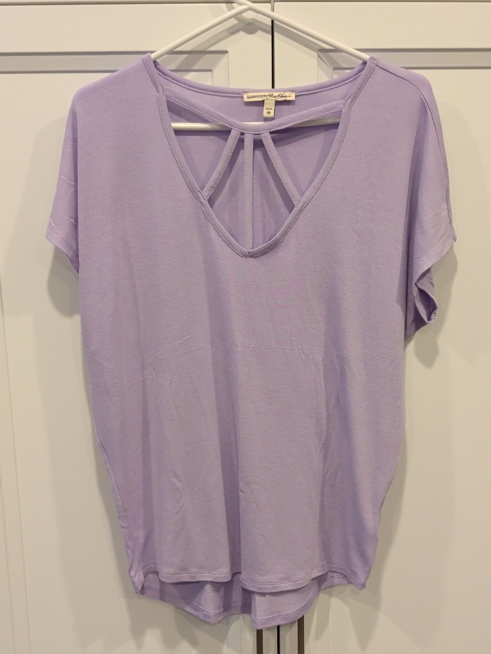 Lavender Short Sleeve V-Neck Tee with Strappy Back